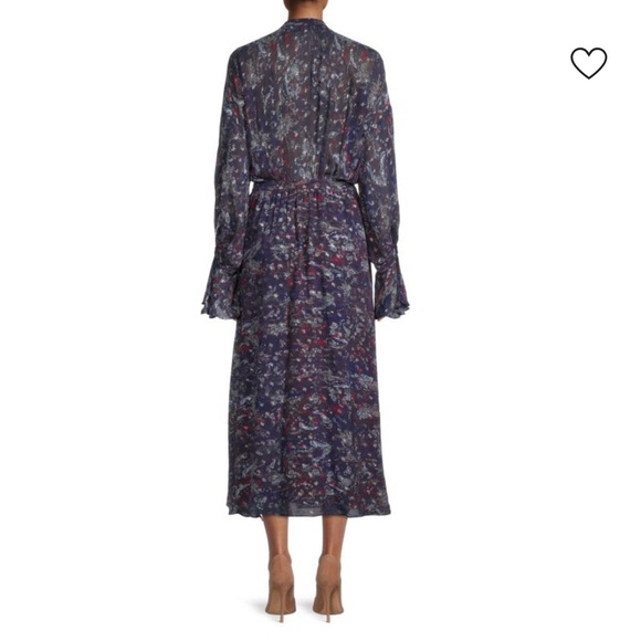 IRO SILK  Metalic Skage Ruffle-Trim Midi Dress Sz M - Picture 9 of 10